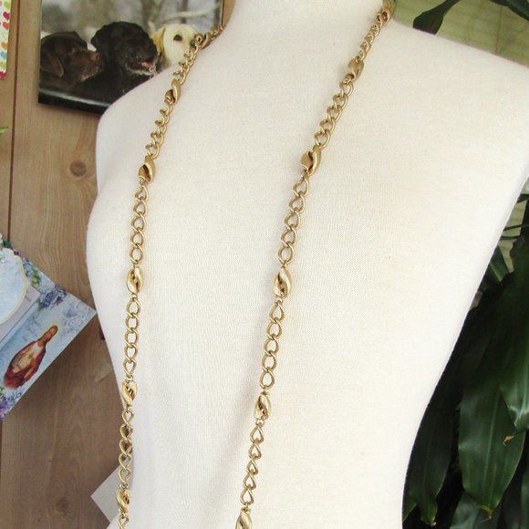 Vintage Napier Necklace Extra Long 60" Curb Chain Gold Tone Textured - Picture 2 of 5